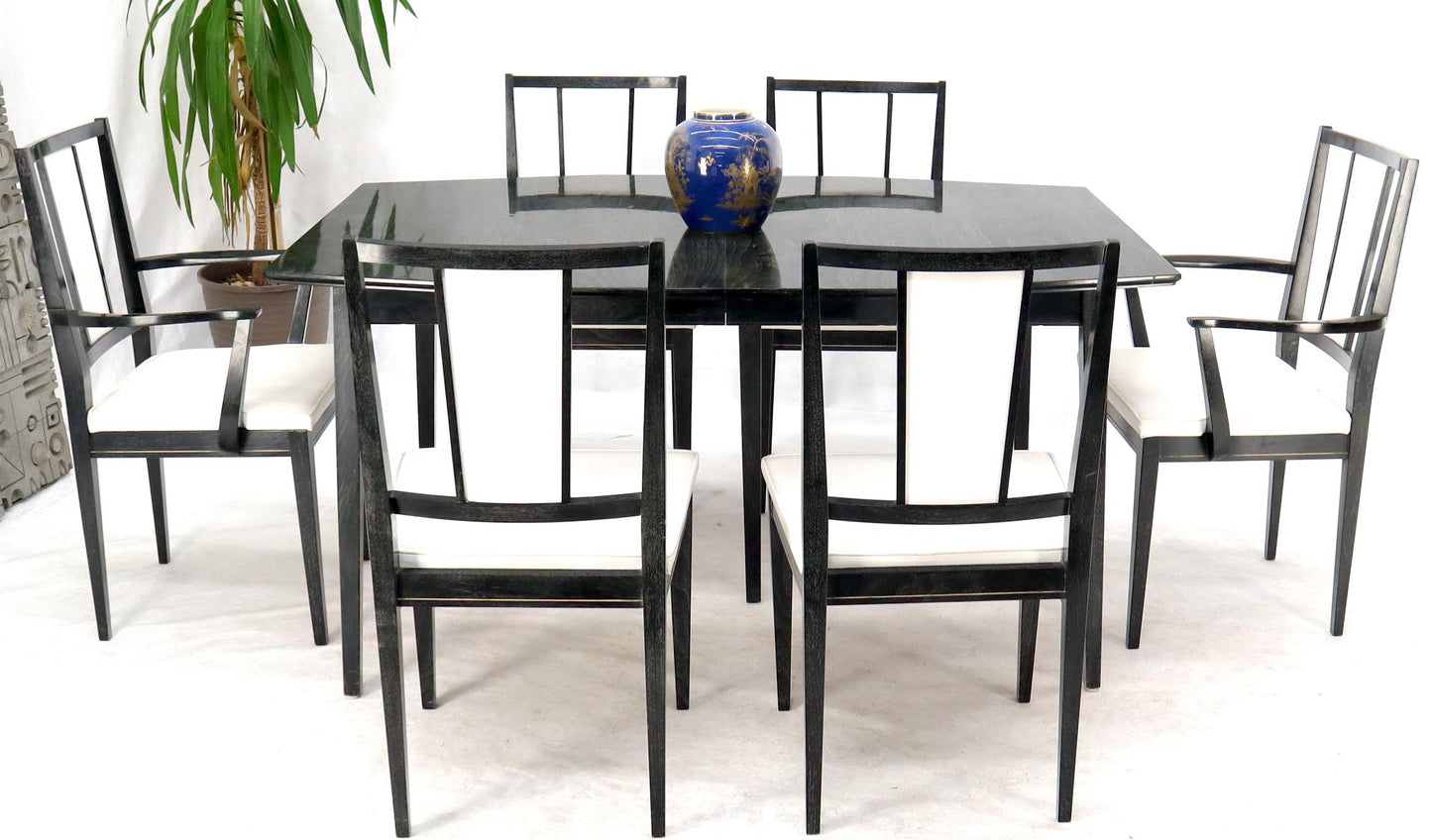 EstablishedLines Cerused Ebonized Walnut Dining Room Table 6 Chairs Set w/ Two Extension Boards