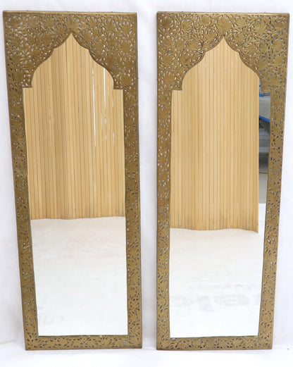 EstablishedLines Pair of Large Rectangular Shape Pierced Minted Brass Frames Mirrors