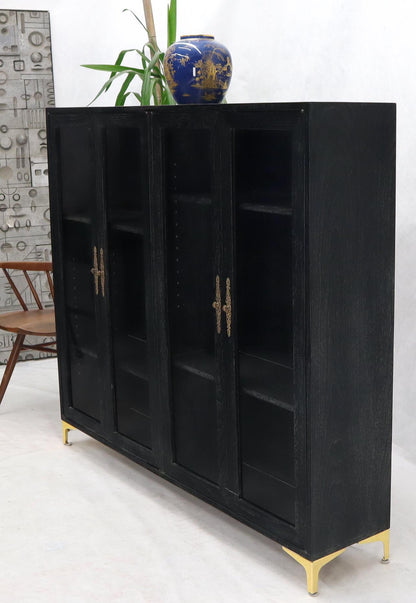 EstablishedLines Large Mid-Century Modern Ebonized and Cerused Walnut Four Doors Bookcase