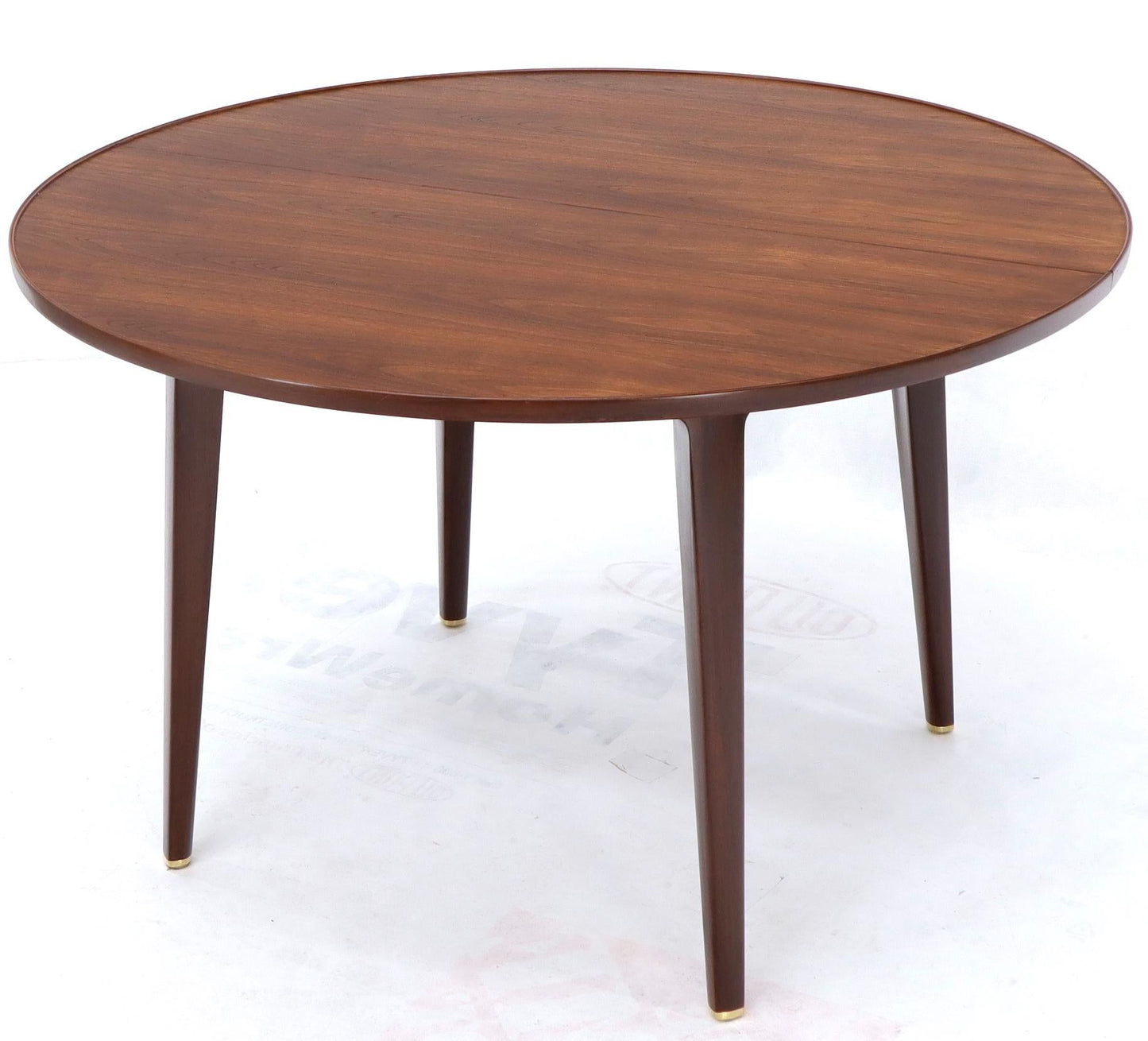 EstablishedLines Dunbar Round Walnut Dining Table with 2 Extension Boards Leafs Racetrack Shape