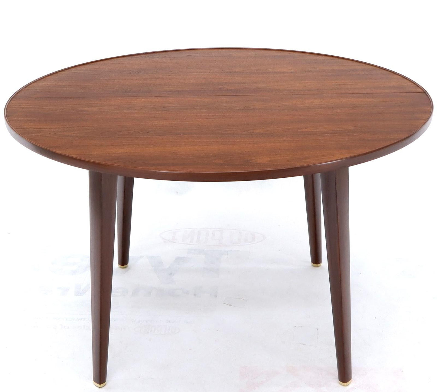 EstablishedLines Dunbar Round Walnut Dining Table with 2 Extension Boards Leafs Racetrack Shape