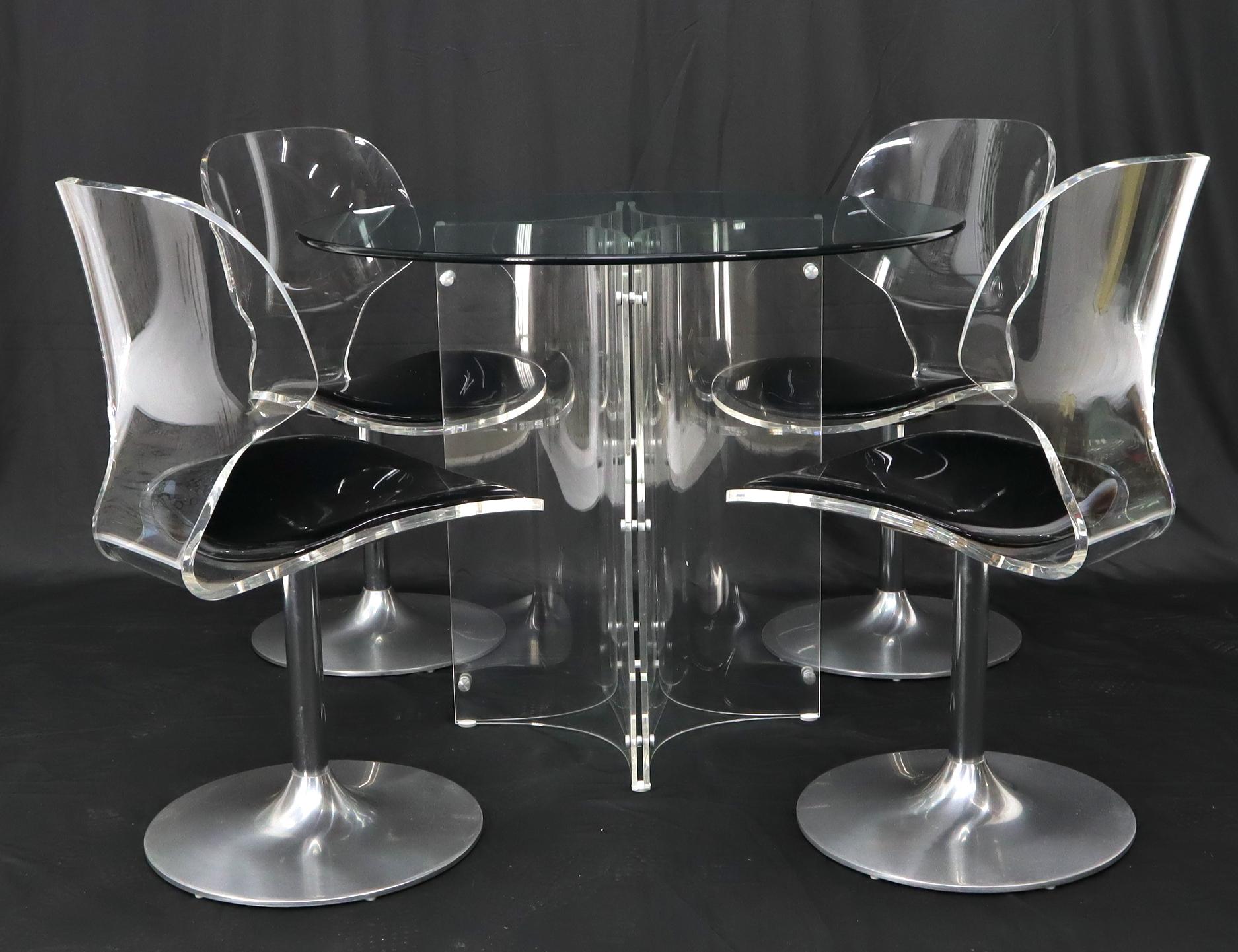 EstablishedLines Tulip Chrome Base Lucite Seats Set of 4 Chairs Dining Table with Glass Round Top