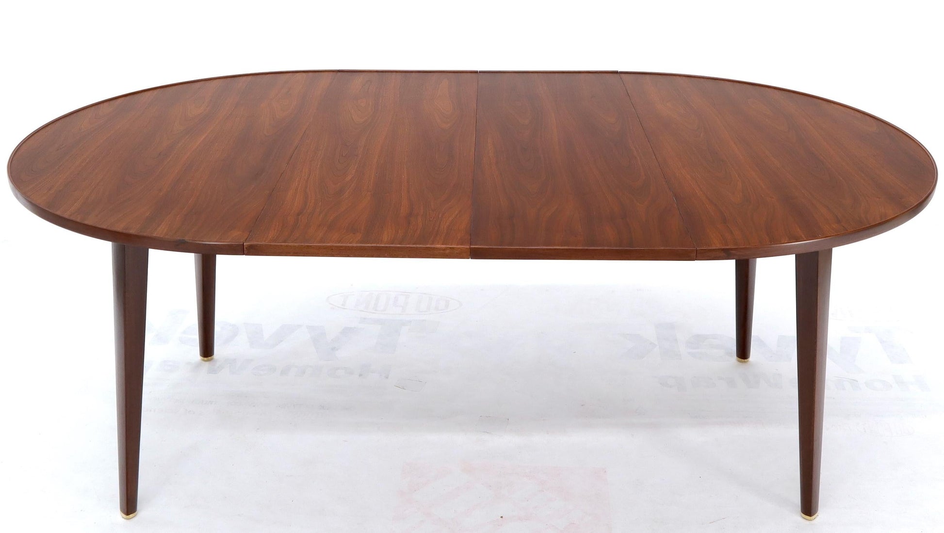 EstablishedLines Dunbar Round Walnut Dining Table with 2 Extension Boards Leafs Racetrack Shape
