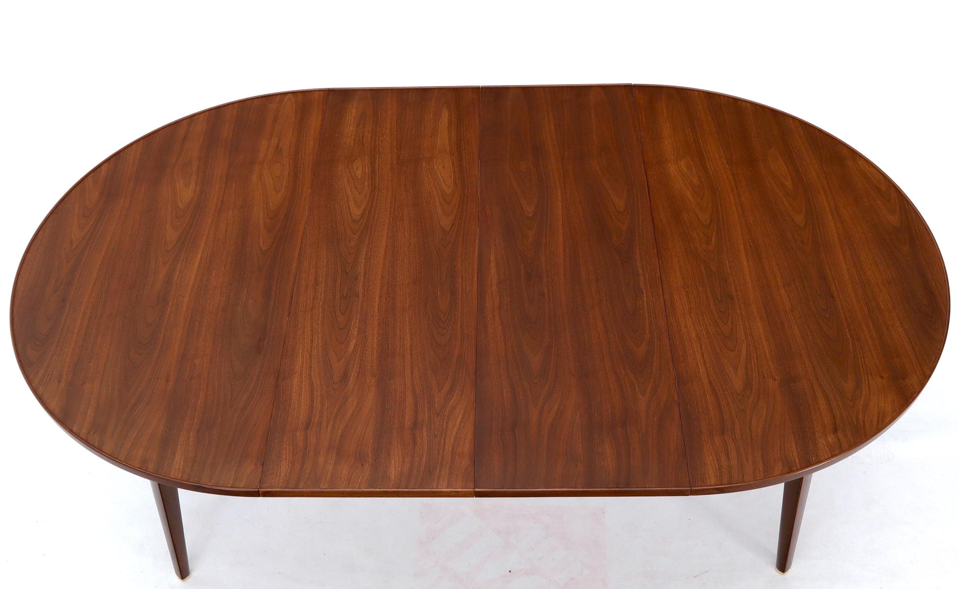 EstablishedLines Dunbar Round Walnut Dining Table with 2 Extension Boards Leafs Racetrack Shape