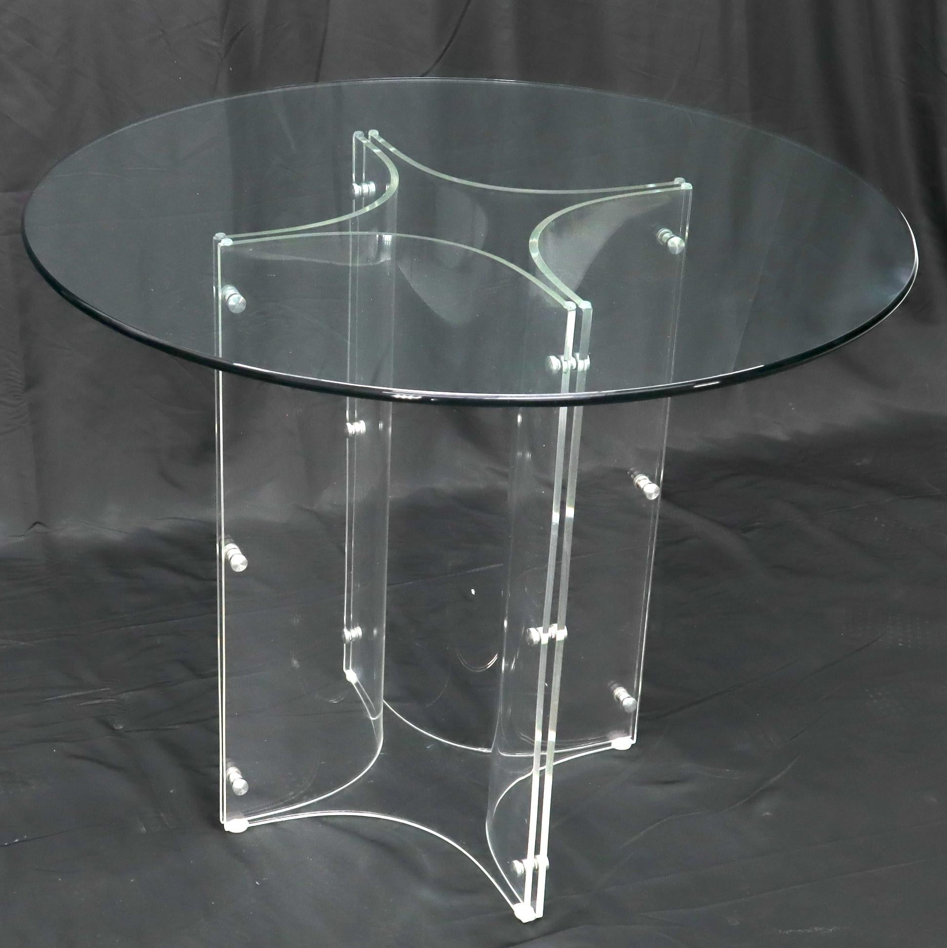 EstablishedLines Tulip Chrome Base Lucite Seats Set of 4 Chairs Dining Table with Glass Round Top