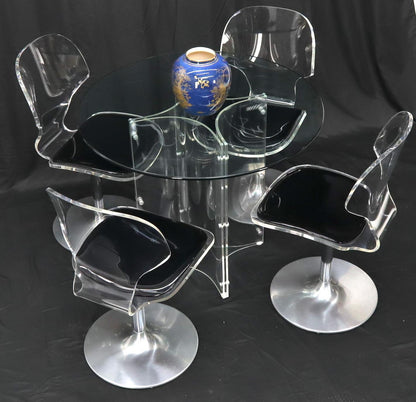 EstablishedLines Tulip Chrome Base Lucite Seats Set of 4 Chairs Dining Table with Glass Round Top