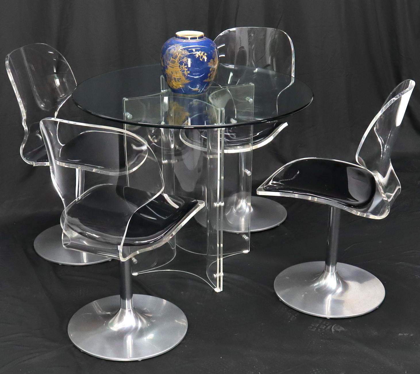 EstablishedLines Tulip Chrome Base Lucite Seats Set of 4 Chairs Dining Table with Glass Round Top