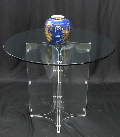EstablishedLines Tulip Chrome Base Lucite Seats Set of 4 Chairs Dining Table with Glass Round Top