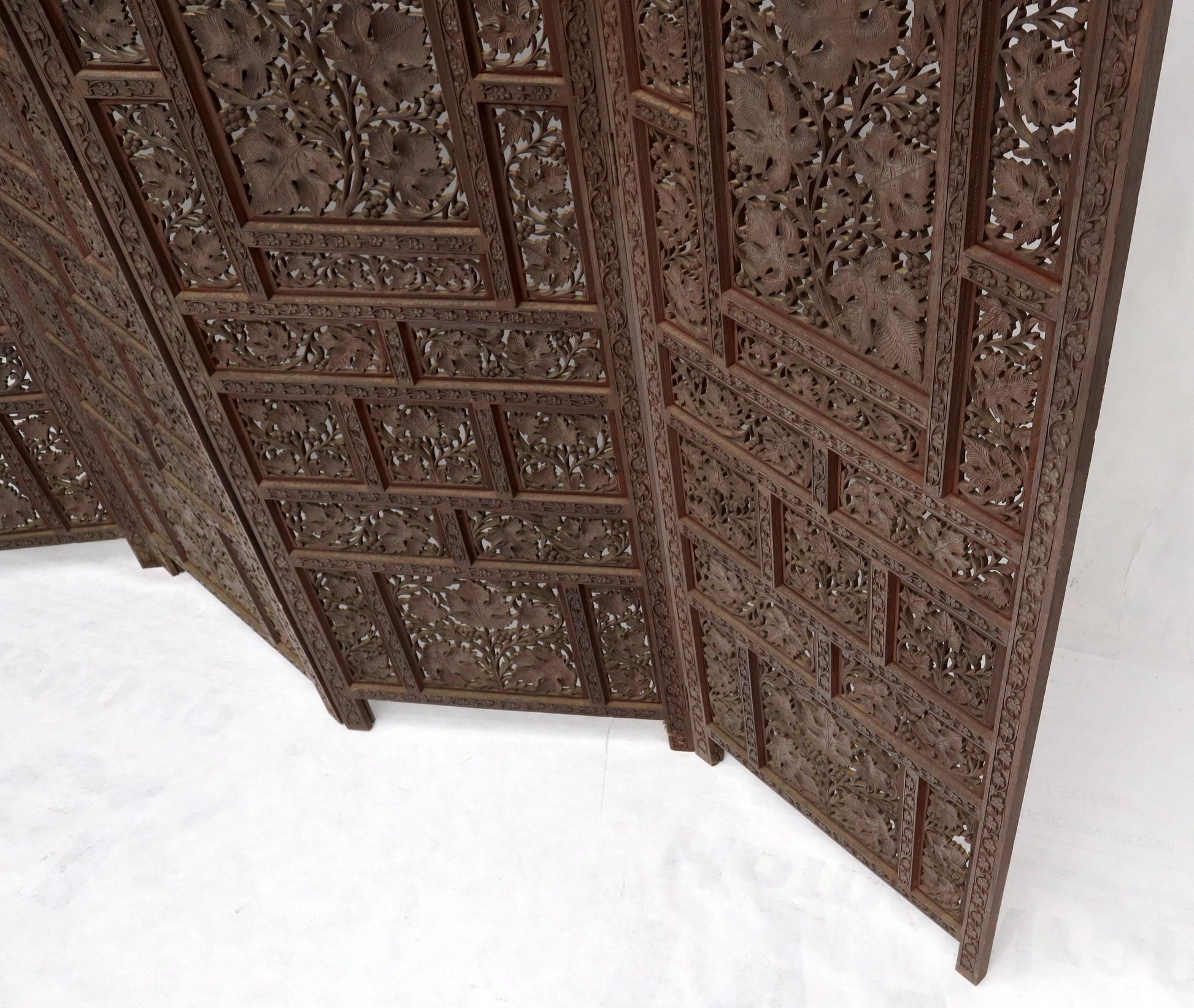 EstablishedLines Four-Panel Finely Carved Teak Room Divider Screen