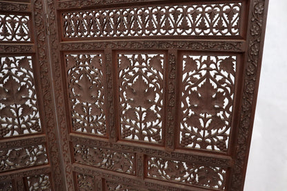 EstablishedLines Four-Panel Finely Carved Teak Room Divider Screen
