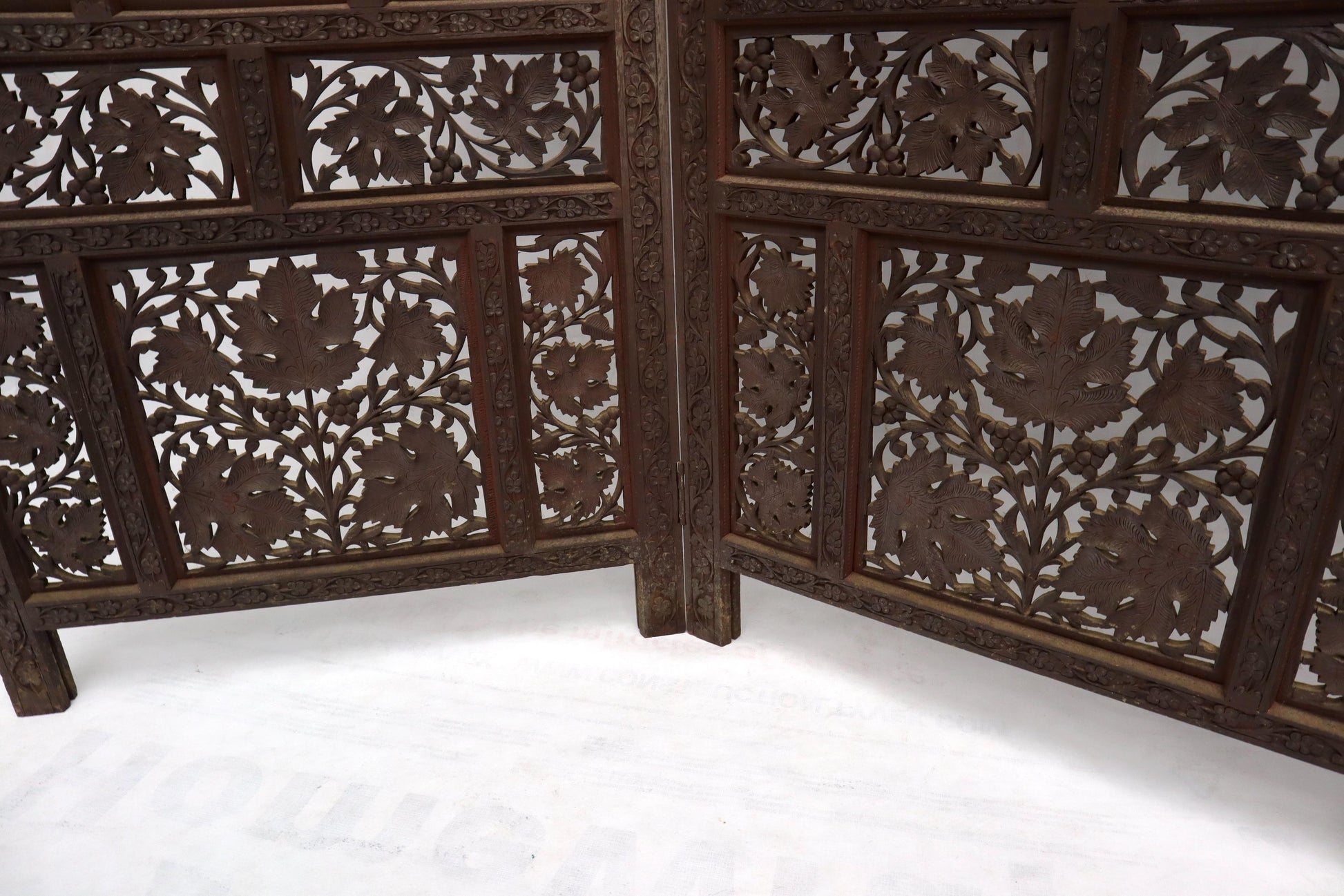 EstablishedLines Four-Panel Finely Carved Teak Room Divider Screen