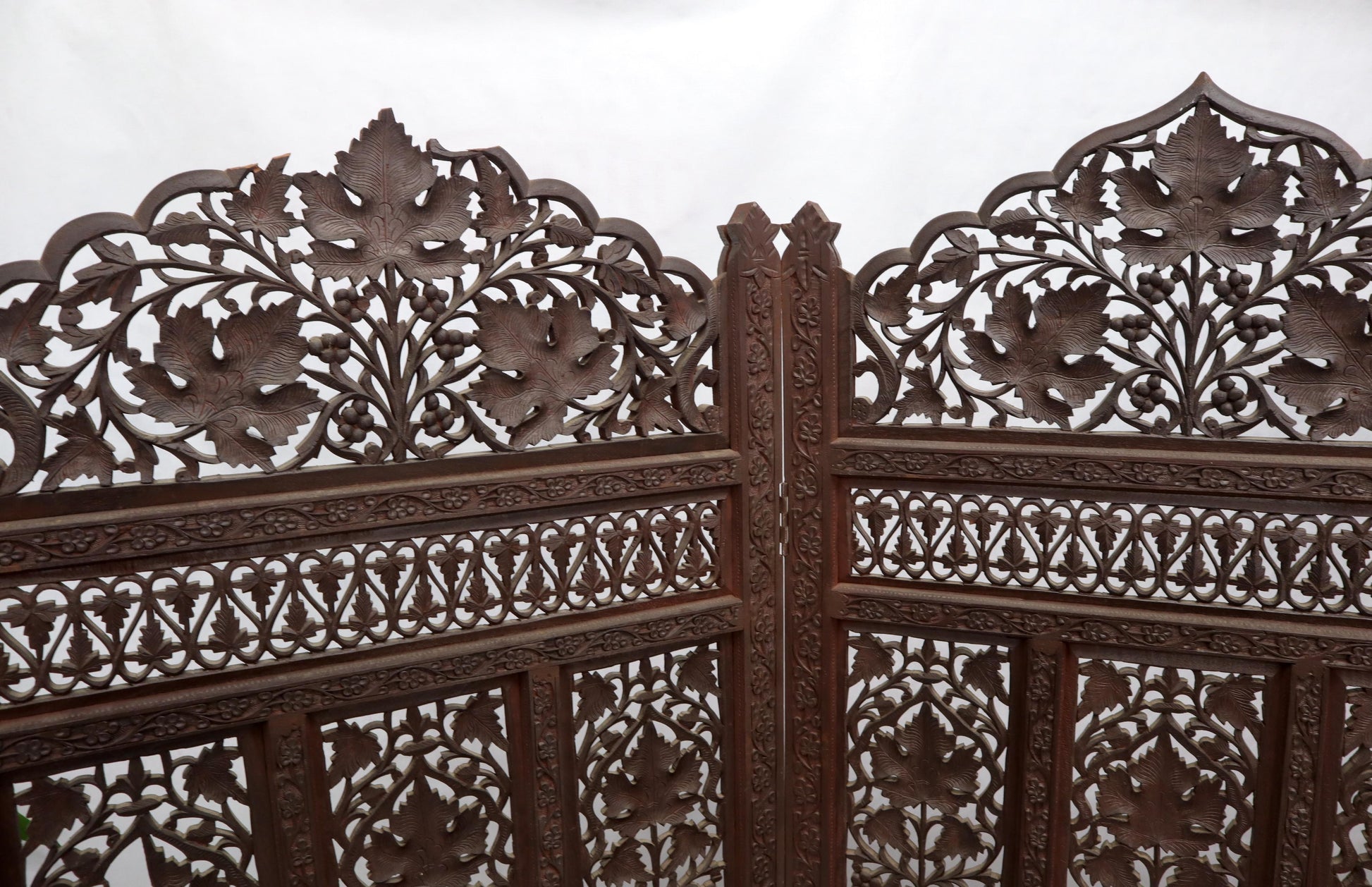 EstablishedLines Four-Panel Finely Carved Teak Room Divider Screen