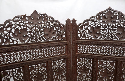 EstablishedLines Four-Panel Finely Carved Teak Room Divider Screen