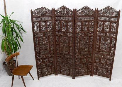 EstablishedLines Four-Panel Finely Carved Teak Room Divider Screen