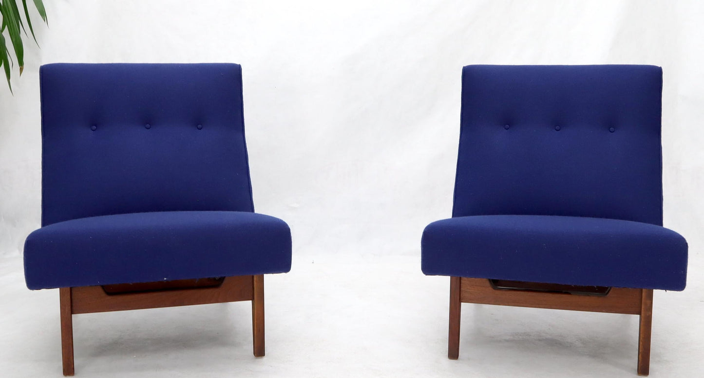 EstablishedLines Pair of New Navy Blue Wool Upholstery Lounge Slipper Chairs