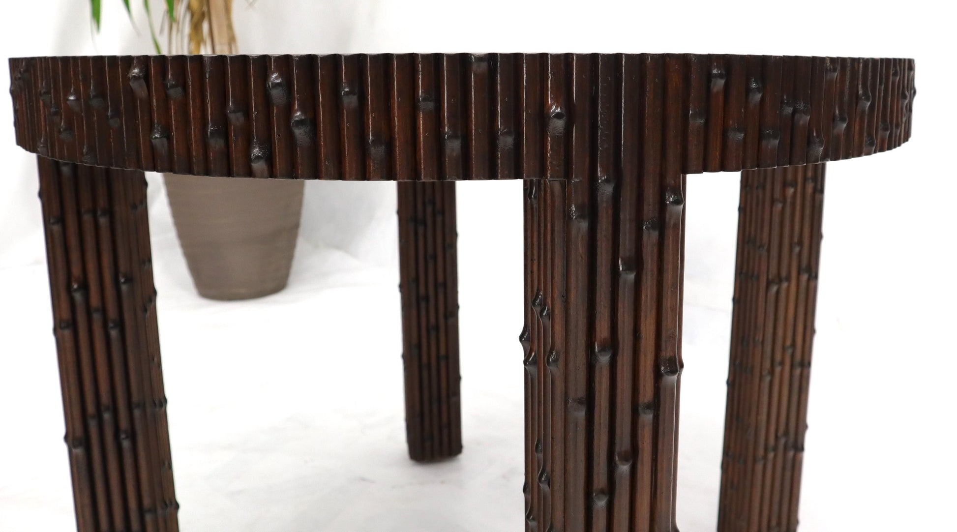 EstablishedLines Mid-Century Modern Faux Bamboo Round Side Occasional Table