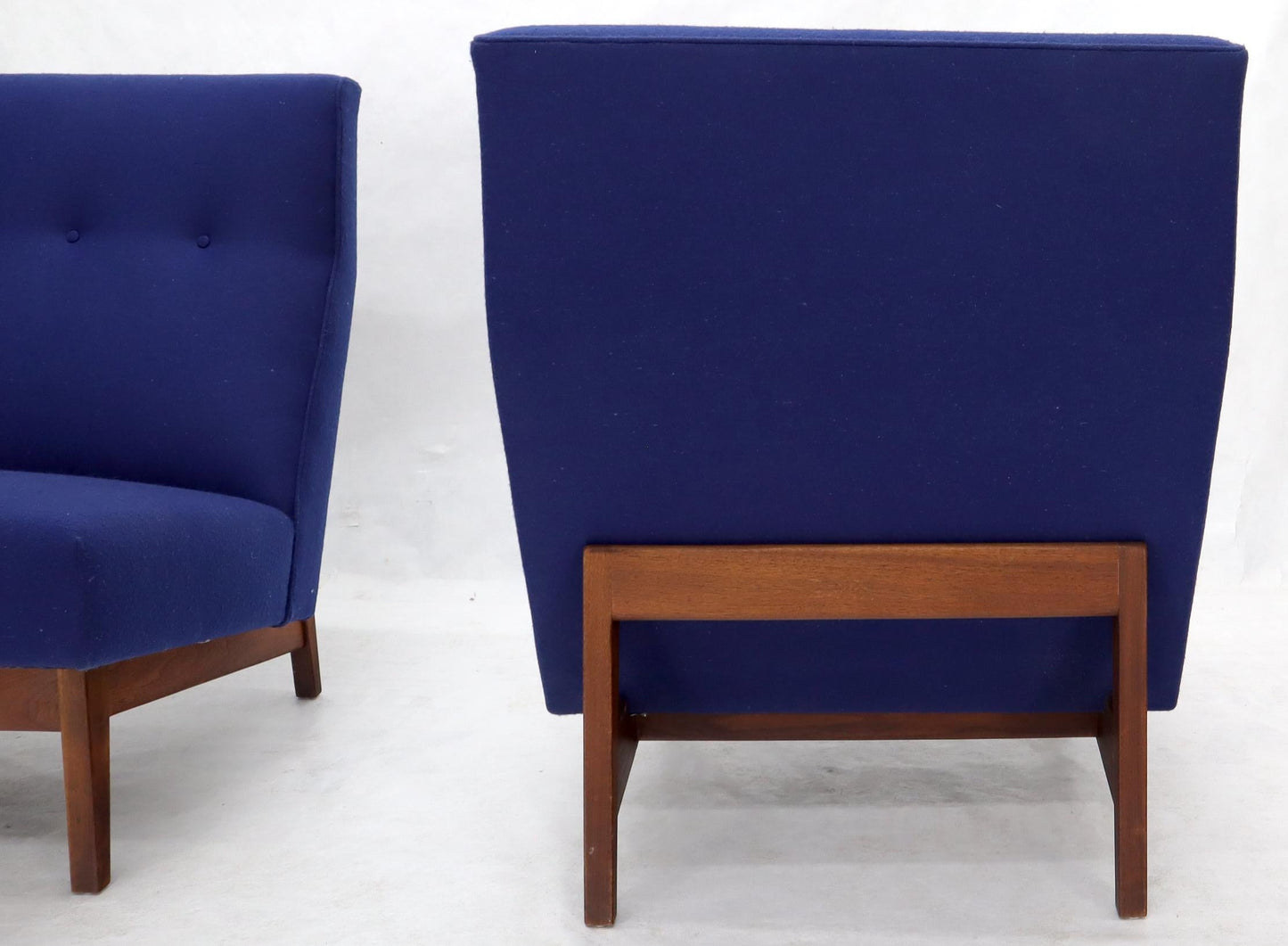 EstablishedLines Pair of New Navy Blue Wool Upholstery Lounge Slipper Chairs