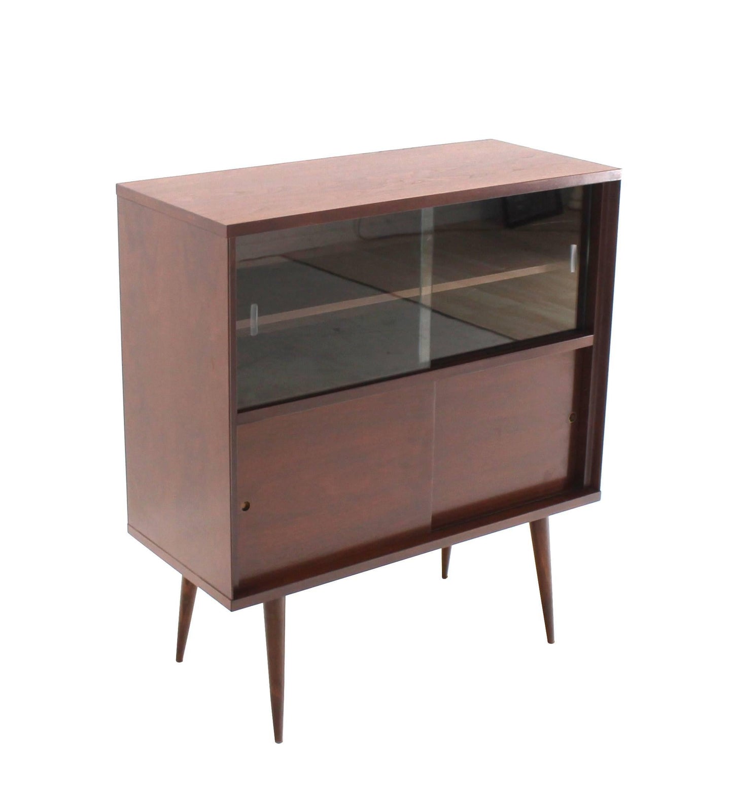 Mid-Century Modern Walnut Cabinet with Sliding Glass Doors