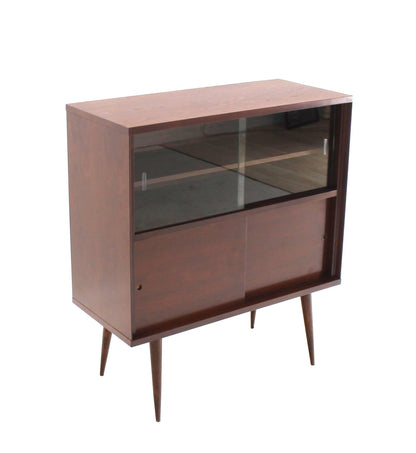 Mid-Century Modern Walnut Cabinet with Sliding Glass Doors