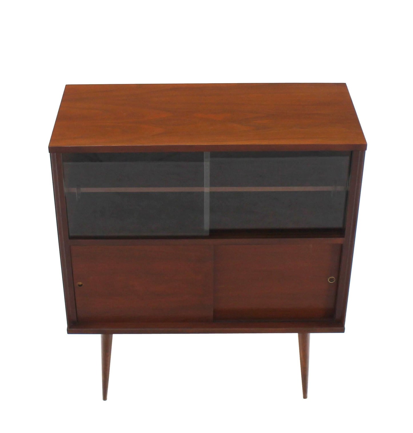 Mid-Century Modern Walnut Cabinet with Sliding Glass Doors