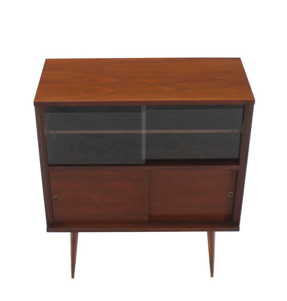 Mid-Century Modern Walnut Cabinet with Sliding Glass Doors