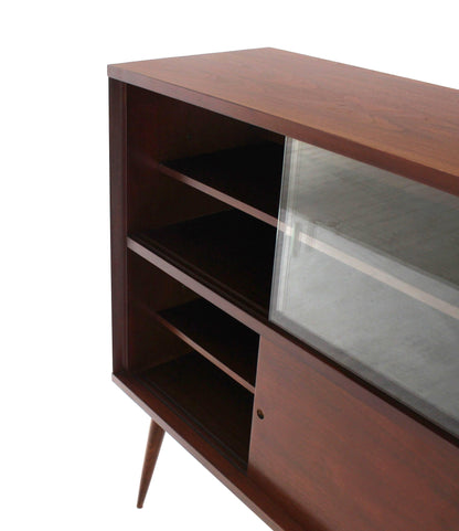 Mid-Century Modern Walnut Cabinet with Sliding Glass Doors