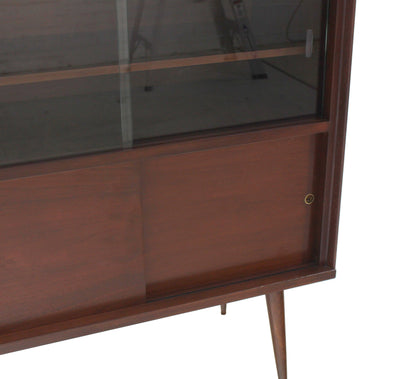 Mid-Century Modern Walnut Cabinet with Sliding Glass Doors