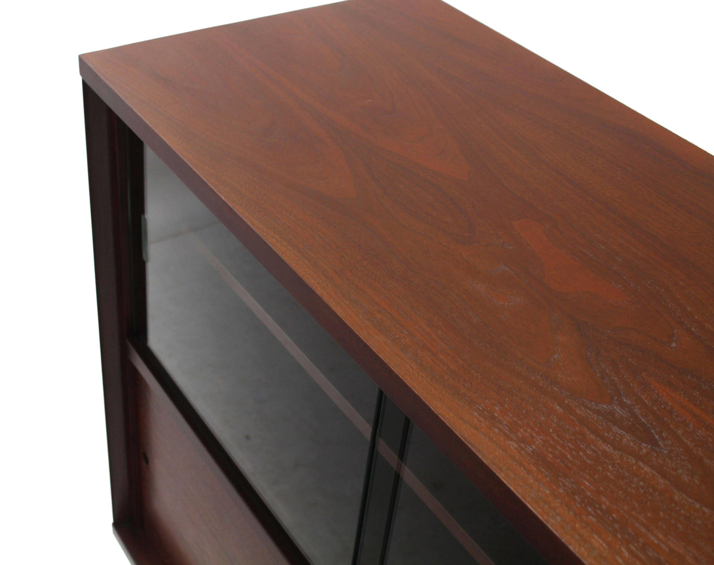 Mid-Century Modern Walnut Cabinet with Sliding Glass Doors