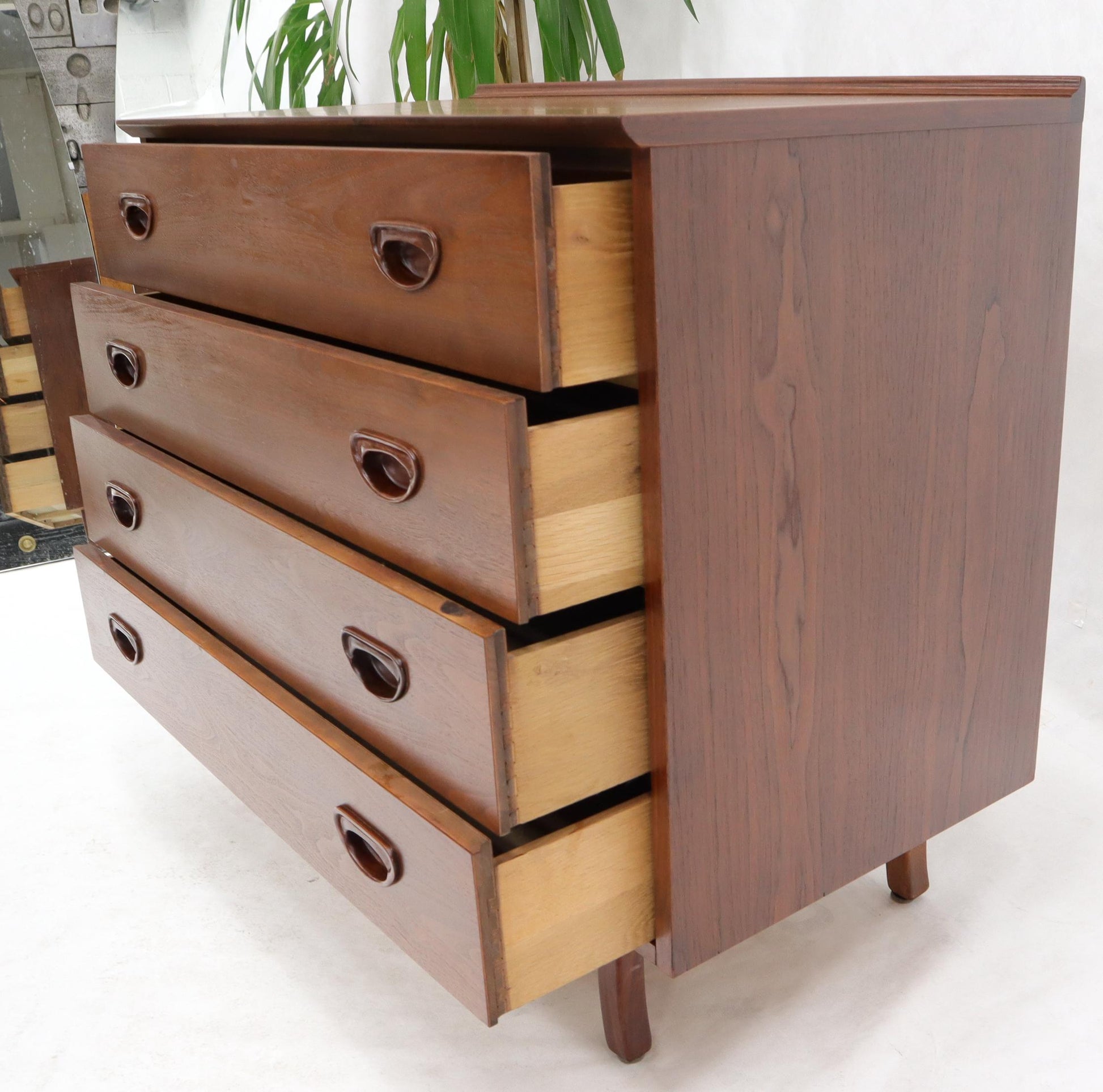 EstablishedLines Oiled Walnut 4 Drawers Back Splash Bachelor Chest Dresser