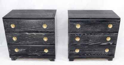 EstablishedLines Pair of Cerused Limed Oak Three-Drawer Bachelor Chests with Round Brass