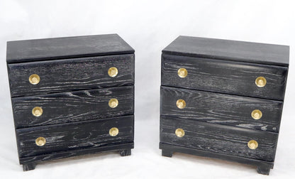 EstablishedLines Pair of Cerused Limed Oak Three-Drawer Bachelor Chests with Round Brass