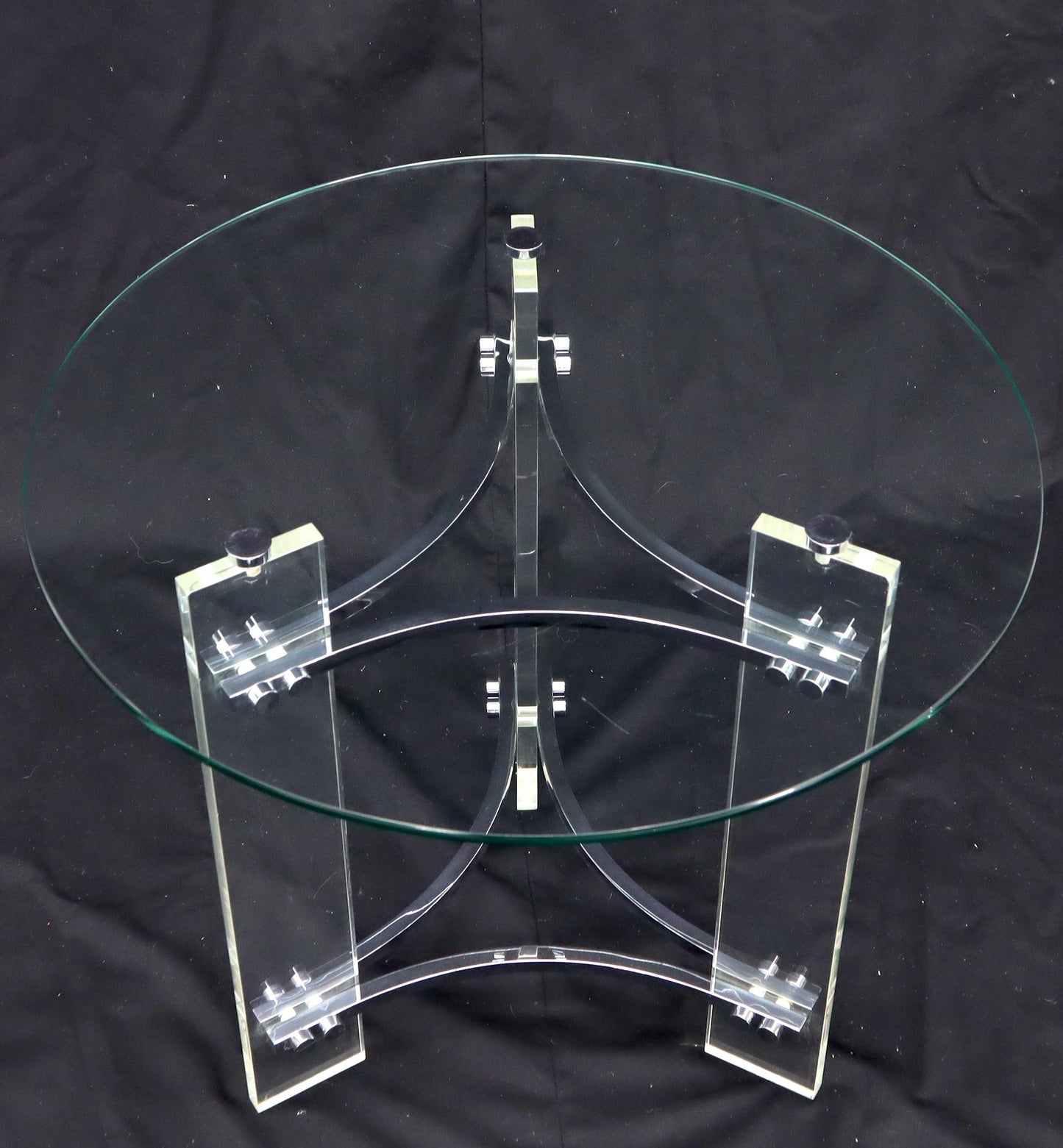 EstablishedLines Round Glass Chrome & Lucite Occasional Side End Table Stand Charles Hollis Jones