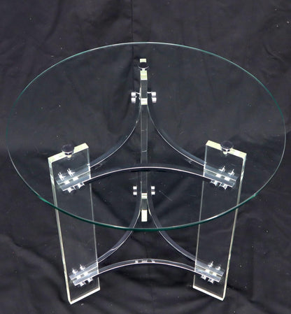 EstablishedLines Round Glass Chrome & Lucite Occasional Side End Table Stand Charles Hollis Jones
