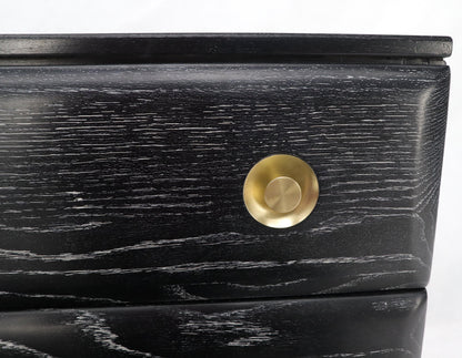 EstablishedLines Pair of Cerused Limed Oak Three-Drawer Bachelor Chests with Round Brass