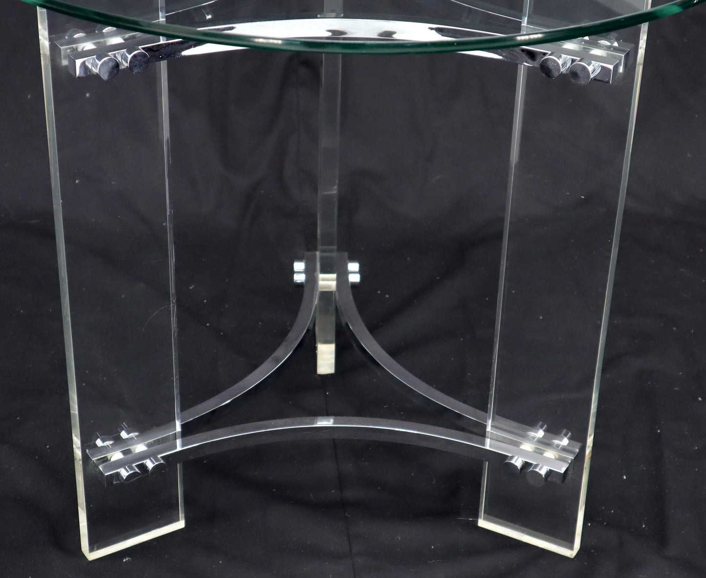 EstablishedLines Round Glass Chrome & Lucite Occasional Side End Table Stand Charles Hollis Jones