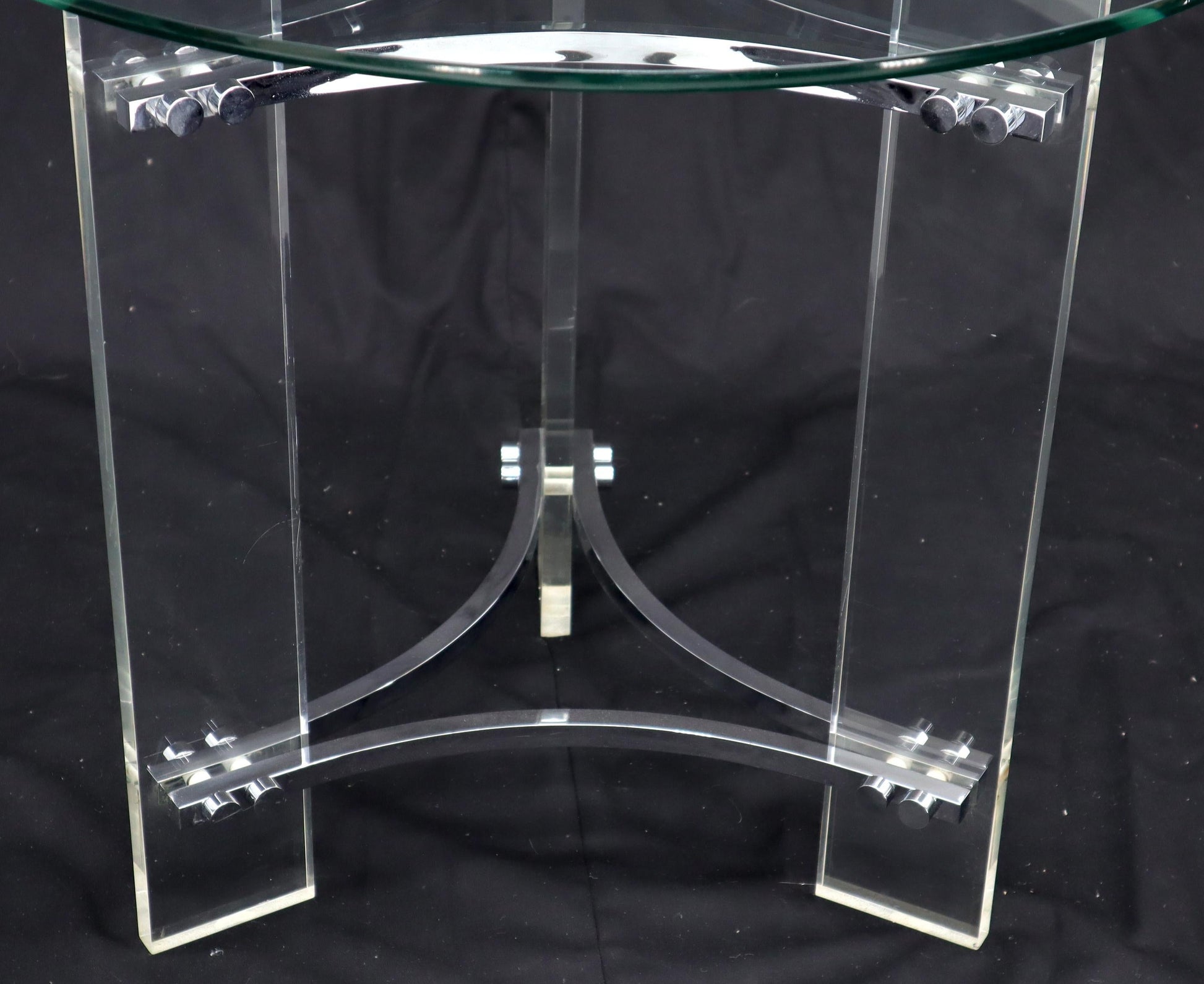 EstablishedLines Round Glass Chrome & Lucite Occasional Side End Table Stand Charles Hollis Jones