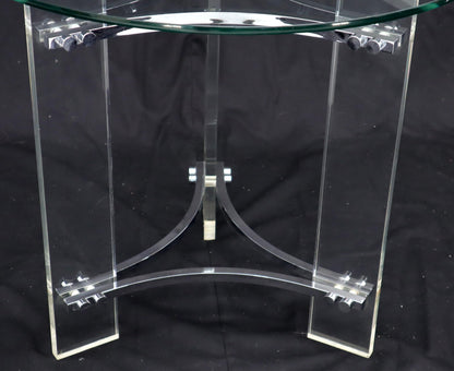 EstablishedLines Round Glass Chrome & Lucite Occasional Side End Table Stand Charles Hollis Jones