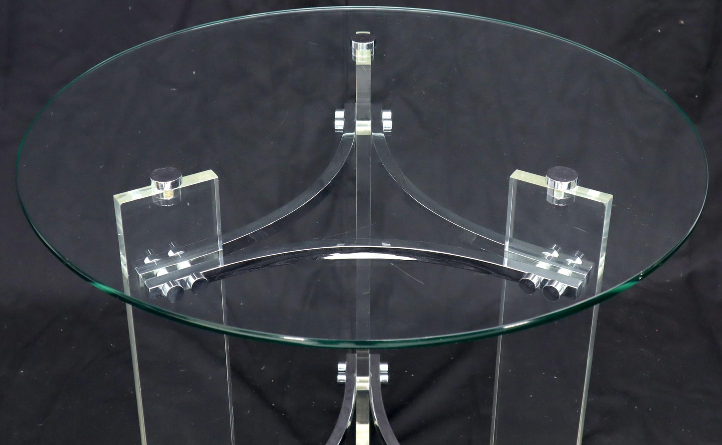 EstablishedLines Round Glass Chrome & Lucite Occasional Side End Table Stand Charles Hollis Jones