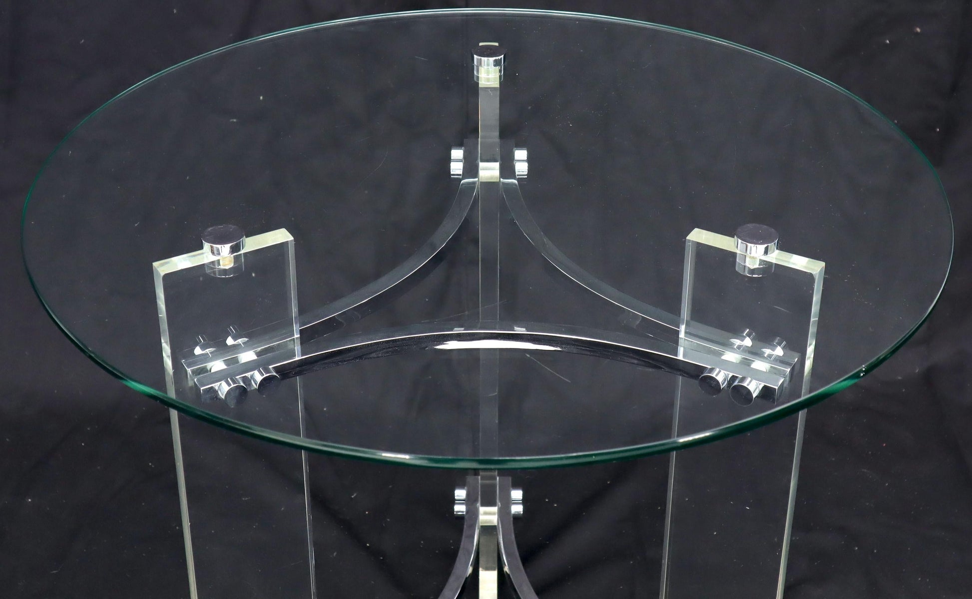 EstablishedLines Round Glass Chrome & Lucite Occasional Side End Table Stand Charles Hollis Jones