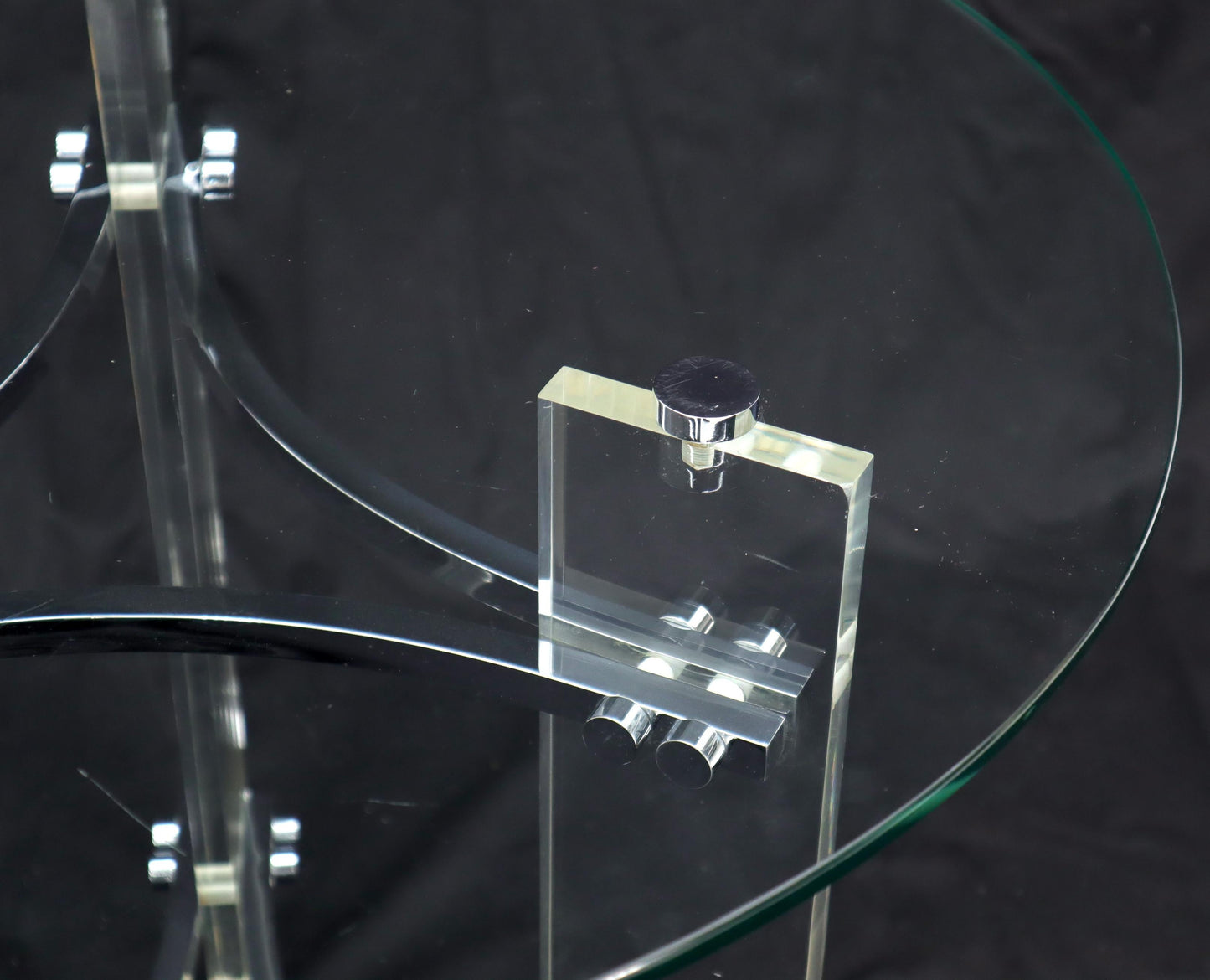EstablishedLines Round Glass Chrome & Lucite Occasional Side End Table Stand Charles Hollis Jones