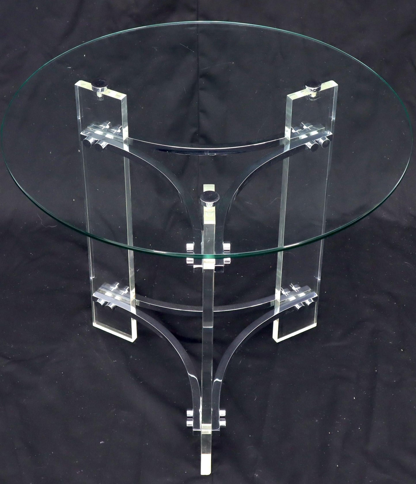 EstablishedLines Round Glass Chrome & Lucite Occasional Side End Table Stand Charles Hollis Jones