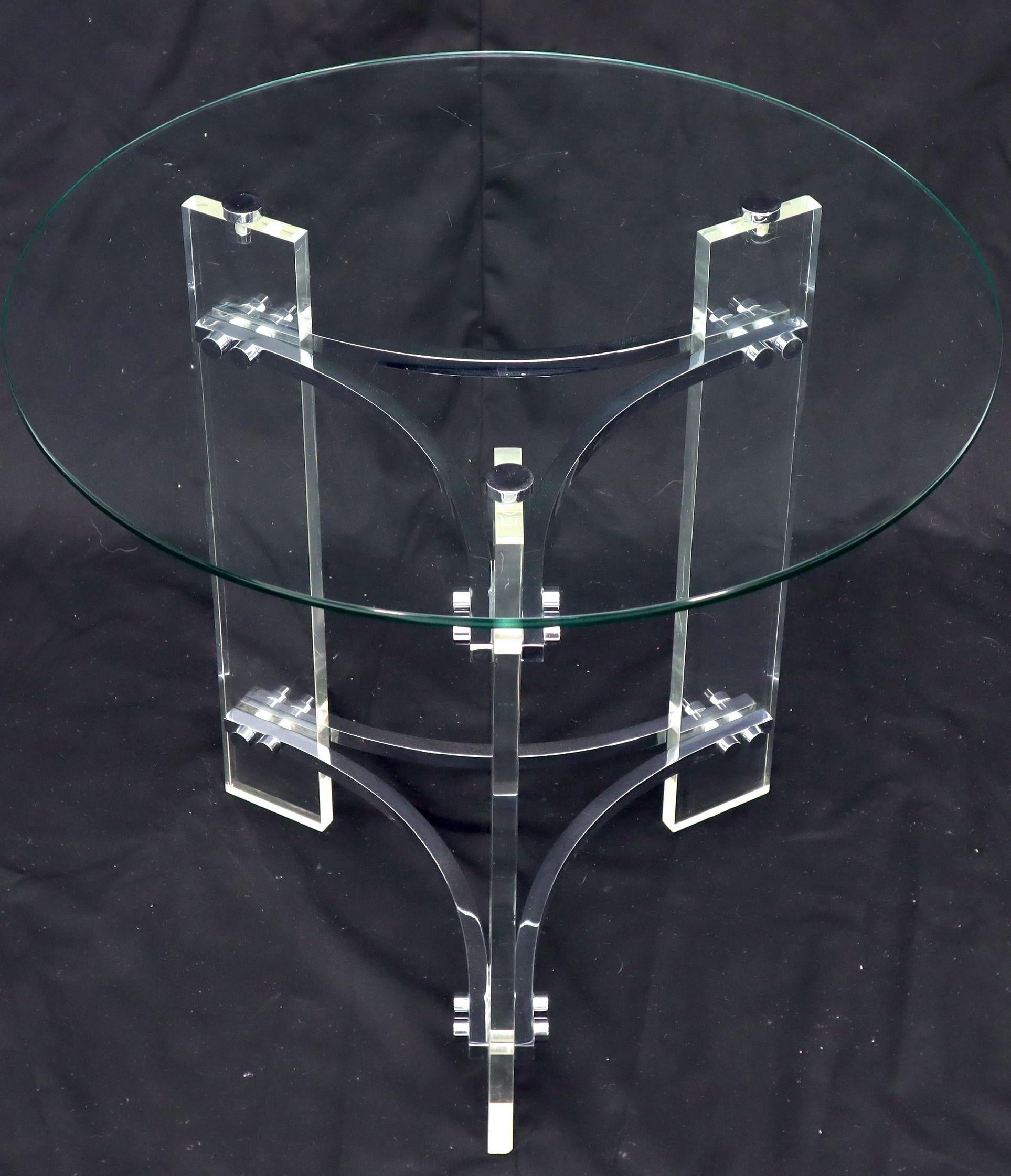 EstablishedLines Round Glass Chrome & Lucite Occasional Side End Table Stand Charles Hollis Jones