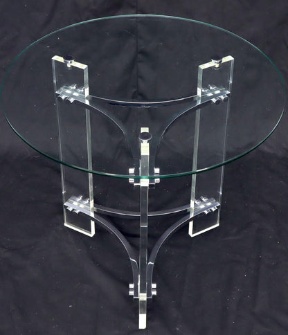 EstablishedLines Round Glass Chrome & Lucite Occasional Side End Table Stand Charles Hollis Jones