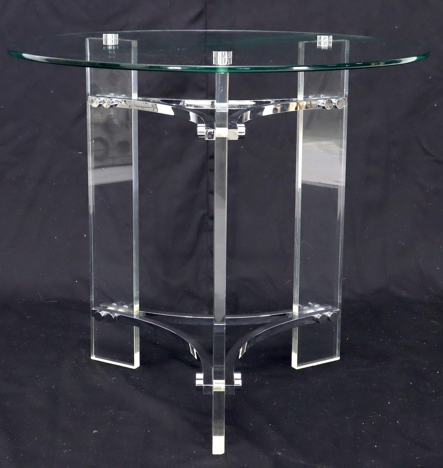 EstablishedLines Round Glass Chrome & Lucite Occasional Side End Table Stand Charles Hollis Jones