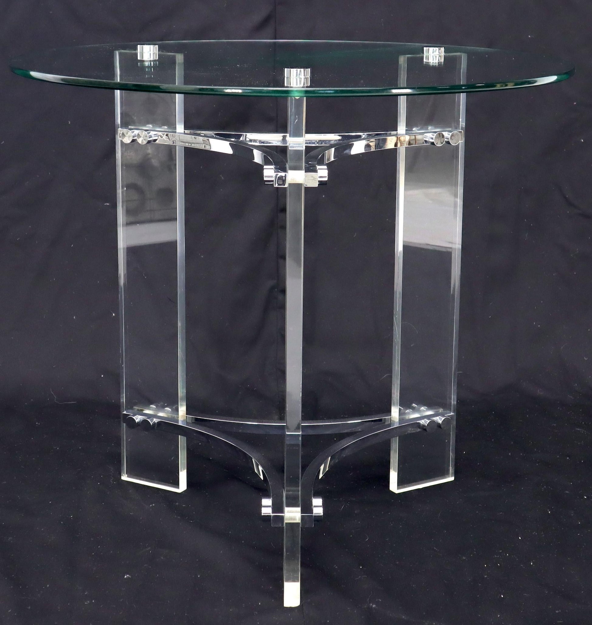 EstablishedLines Round Glass Chrome & Lucite Occasional Side End Table Stand Charles Hollis Jones