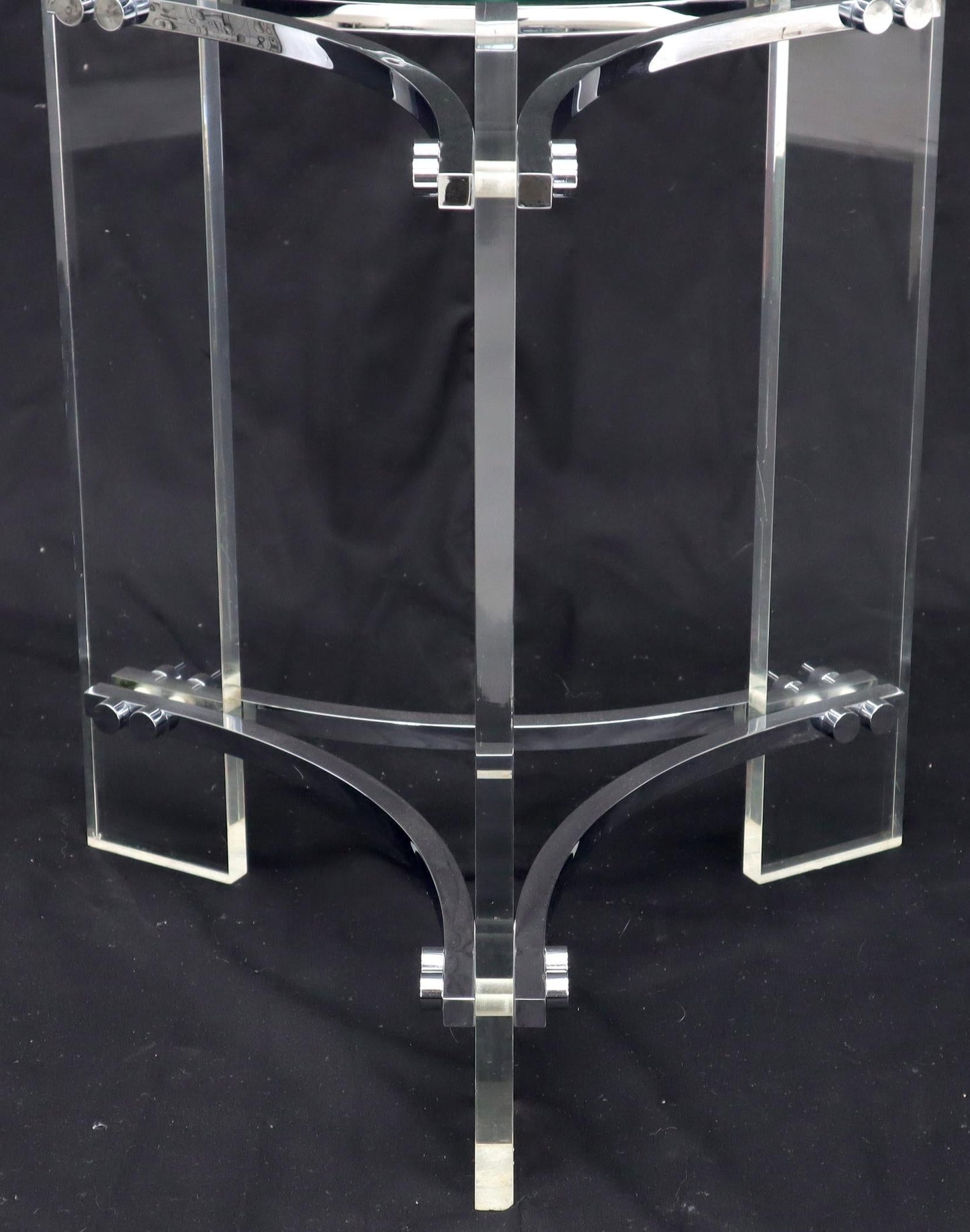 EstablishedLines Round Glass Chrome & Lucite Occasional Side End Table Stand Charles Hollis Jones