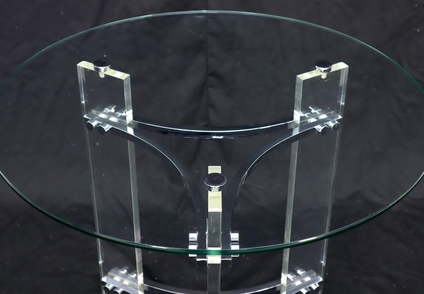 EstablishedLines Round Glass Chrome & Lucite Occasional Side End Table Stand Charles Hollis Jones