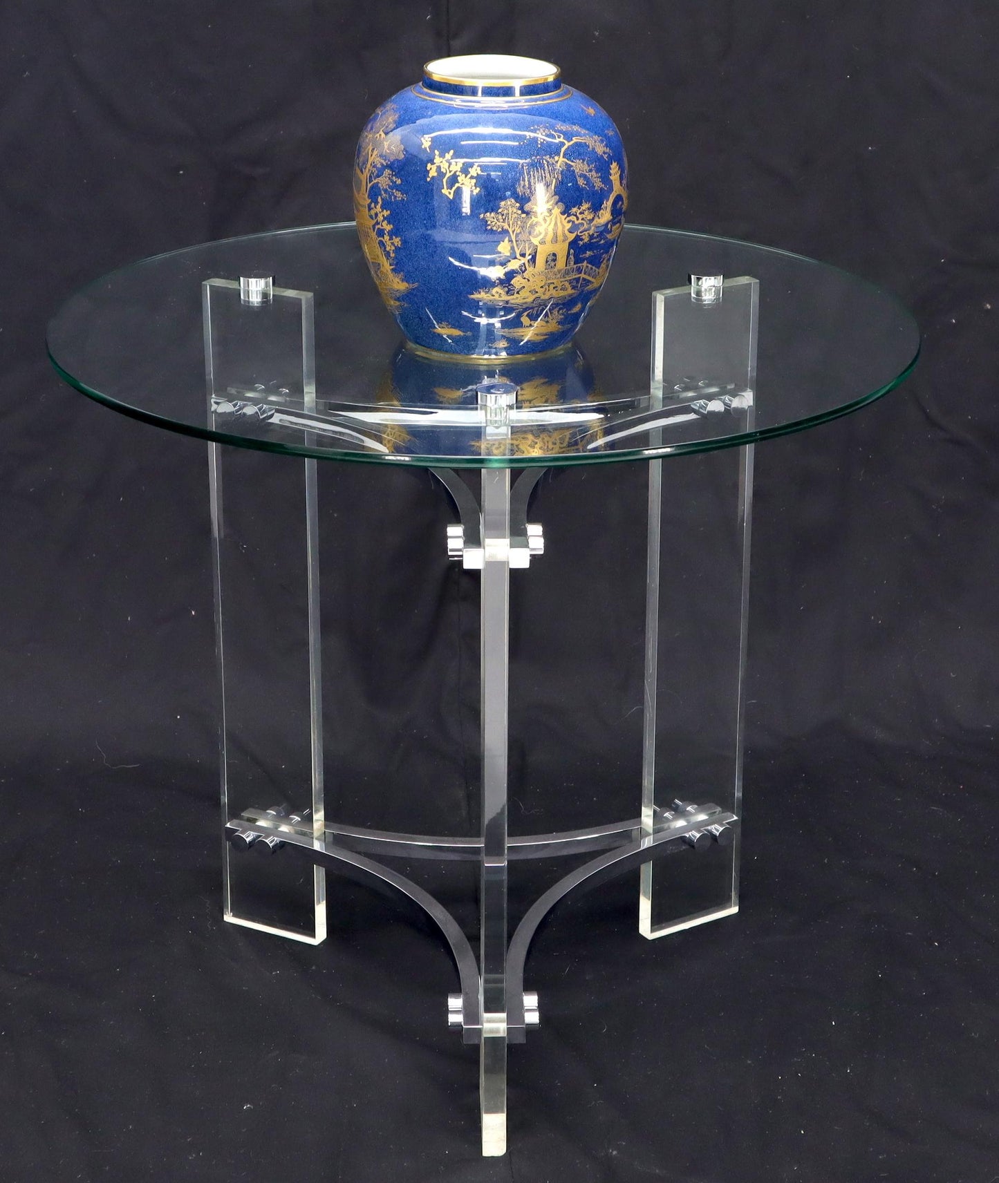 EstablishedLines Round Glass Chrome & Lucite Occasional Side End Table Stand Charles Hollis Jones