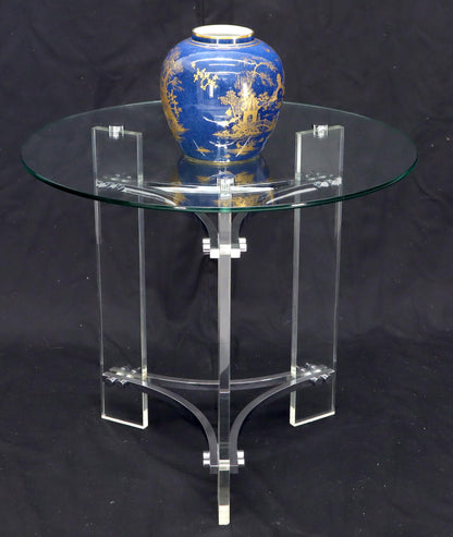 EstablishedLines Round Glass Chrome & Lucite Occasional Side End Table Stand Charles Hollis Jones