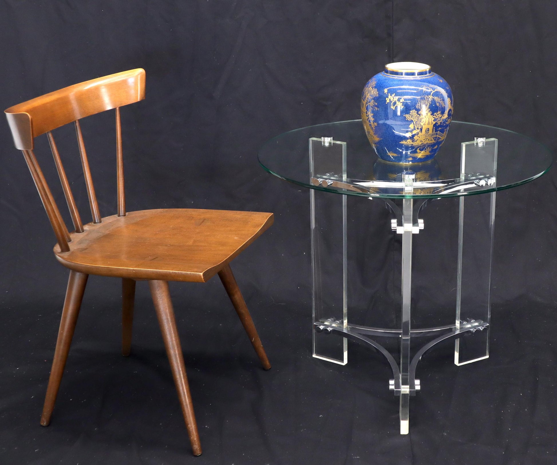 EstablishedLines Round Glass Chrome & Lucite Occasional Side End Table Stand Charles Hollis Jones